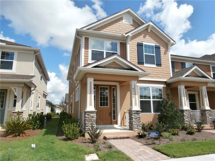 Beautiful Spacious Townhome 1800 sq ft living area, in popular, desirable Randal Park Community.  Enjoy the lovely kitchen, stainless appliances, cherry cabinets, granite counter tops. Up to date Kitchen overlooks dining area. Spacious separate Family room, ceramic tile on first floor and carpeted bedrooms. Laundry room on the second floor. Very nice view of water and woods across the way from the front porch. There is a private paved patio area enclosed by fence for privacy found to the rear along with access to the rear driveway with ample room for 2 cars and also a 2-car garage. Randal Park has community pool, clubhouse, nice water features and biking trails. Walking distance to elementary school. Minutes' drive to major highways such as SR 417