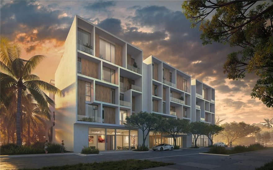 Under Construction. Introducing Villa Ballada - the third in our series of extraordinary contemporary architectural designs in the Rosemary District by local award-winning architects, Halflants + Pichette. Villa Ballada follows our first two projects by Dunn Hospitality Group - Zahrada and Zahrada 2, just a half block away. 22 residences and two retail units presenting unbelievable opportunity to choose from 21 different floor plans, each offering its own unique feel, and desirable to many with lifestyle all on one level. Wide-open foyer, spacious designer kitchens with breakfast bar, and welcoming dining and living rooms are the main features in all 21 designs. In this #508 penthouse condo with two full bedrooms, two baths and 1,196 square feet, there is a spacious balcony facing west from which to enjoy Sarasota’s spectacular sunset and city lights! Additionally, the beautiful swimming pool/courtyard will cool you down on those hot summer days. Secure lobby and parking garage with assigned parking and optional EV charging stations keep you safe and sound. But in the end, the architecture, the location where you can experience a myriad of Sarasota’s downtown delights, such as delectable culinary opportunities, arts and culture, Florida Studio Theatre, Sarasota Opera House, Westcoast Black Theatre and the farmers market, Whole Foods close by, the John Ringling Bridge, Marina Jack and the Sarasota waterfront. The new construction techniques, premium finishes and craftsmanship rule the day. You must come experience Villa Ballada, as you won't be disappointed. Remember we are only four blocks away from our incredible new “the Bay Sarasota” 53-acre bayfront park underway for everyone who frequents and delights in Sarasota. Your new condo is available from $840,000 to $1,840,000 with two-, three- and four-bedroom designs. Completion dates - Spring 2024. See you soon! Low HOA fee includes insurance, management fees, building maintenance, manager, annual exterior window cleaning, water, sewer, trash and exterior pest control.