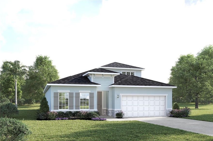 Pre-Construction. To be built. Welcome to Hammock Oaks in Lady Lake, Florida! Featuring a collection of single-family homes located directly east of The Villages. Only 2 miles from everything Lake Sumter Landings has to offer. Catch a movie at the Old Mill Playhouse, grab a bite to eat at The Flying Biscuit Café, or do a little shopping at the local stores. 15 minutes away is Lake Griffin State Park, which you can explore on the multiple hiking trails, with a paddleboard, or on a guided pontoon boat tour. Choose from some of our most popular one and two-story homes, with natural gas and included lawn maintenance. We offer personalized design options with our coordinated designer finishes. The Panama single-family home is what you always pictured for yourself. Step in from the 2-car garage or front porch and pass the first of 3 spacious bedrooms and a full bath with double vanity. A versatile flex space can be used as an office, a study, or a 4th bedroom. In the dining area, prepare to be wowed. This space is highlighted by a gourmet kitchen with a large island overlooking a lanai and a great room where friends and family will gather. Your luxurious owner’s suite includes a double vanity owner’s bath and a huge walk-in closet. The Panama is pure bliss. All Ryan Homes now include WIFI-enabled garage opener and Ecobee thermostat. **Closing cost assistance is available with use of Builder’s affiliated lender**. DISCLAIMER: Prices, financing, promotion, and offers subject to change without notice. Offer valid on new sales only. See Community Sales and Marketing Representative for details. Promotions cannot be combined with any other offer. All uploaded photos are stock photos of this floor plan. Actual home may differ from photos.