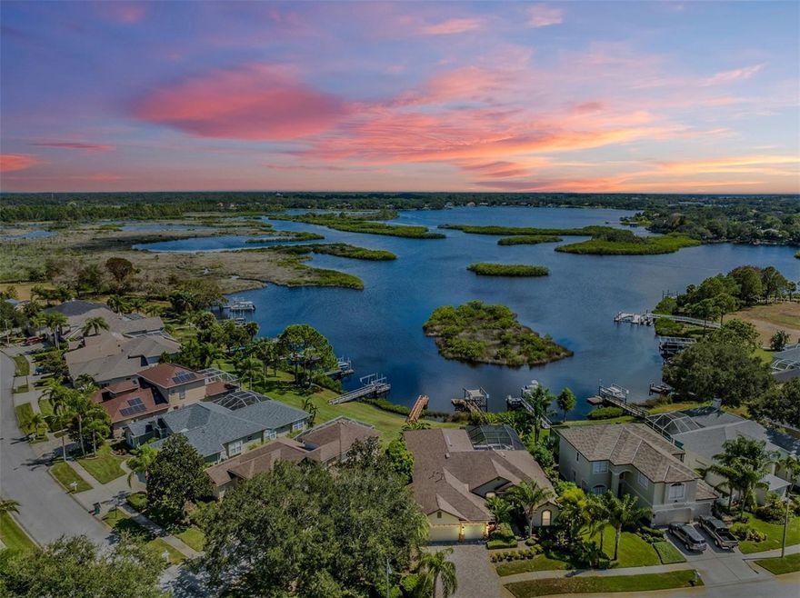 Calling all Boat lovers! If your dream is to Fish or Boat out your back door, this is it. Enjoy WATERFRONT Living in this 4 Bedroom, 3 Bath, 3 Car Garage POOL Home Nestled on a Lushly Landscape lot. Private Dock and Boat Lift awaits you for a hassle free Waterfront Lifestyle. With the Press of a Button, you can be out to the Gulf in no time! This Home offers Wonderful Curb appeal with a Brick Paver Drive and Decorative Stacked Stone. The minute you walk in to the Elegant foyer you will notice the Breathtaking Water views that overlooks the Anclote River from the Formal Living, Dining Room & Master Bedroom. This Home has been Updated and Meticulously cared for. Upgrades include Luxury Hardwood Flooring throughout with Crown and Base Moldings. You will be Impressed by the OPEN Split Floor Plan with Soaring Ceilings providing Natural Light, Custom Plantation Shutters and Arched Doorways. This Gorgeous Home features a Gourmet Kitchen which opens to the Family Room which is Great for Entertaining. Take in the Breathtaking Waterviews from the Sun Room right off the Large Family Room.  The Updated Kitchen features Granite Countertops and lots of wood cabinetry, Stainless Steel Appliances, Gas Range, Breakfast bar, Working Desk with Wine Storage above. Relax with a Cup of Coffee in the Breakfast Nook with Custom Built-in Seating and watch the morning sunrise. The Private Owner Suite features Tray Ceiling Crown Moldings, Large Walk-in Closet and En-Suite Bath with Dual sinks, Soaking tub and Separate Step-in Shower. The Split Bedroom Floor plan allows for an optimal set up for you and guests offering 3 additional Bedrooms with adjacent Baths. Enjoy the Large Sparkling Pool and Spill over Heated Spa (Natural Gas) featuring Travertine Decking (2017) and Covered Screened Lanai area. This Home is Move-in ready. The best part is that you can BOAT right outside your back door. There is an extended BOAT dock and boat LIFT allowing you to cruise down the Anclote river, and enjoy the beautiful scenery along the way to the open Gulf of Mexico. Upgrades include Roof 2016, Seawall 2014, and much more! River Watch community provides a private part, playground, picnic area. Conveniently close restaurants, shopping, Golf, Pinellas trail, the famous Tarpon Springs sponge docks, Honeymoon Island, State Park, and Clearwater Beach. You will enjoy endless opportunities for outdoor recreation and entertainment. Don’t miss out on this opportunity to own your slice of paradise.