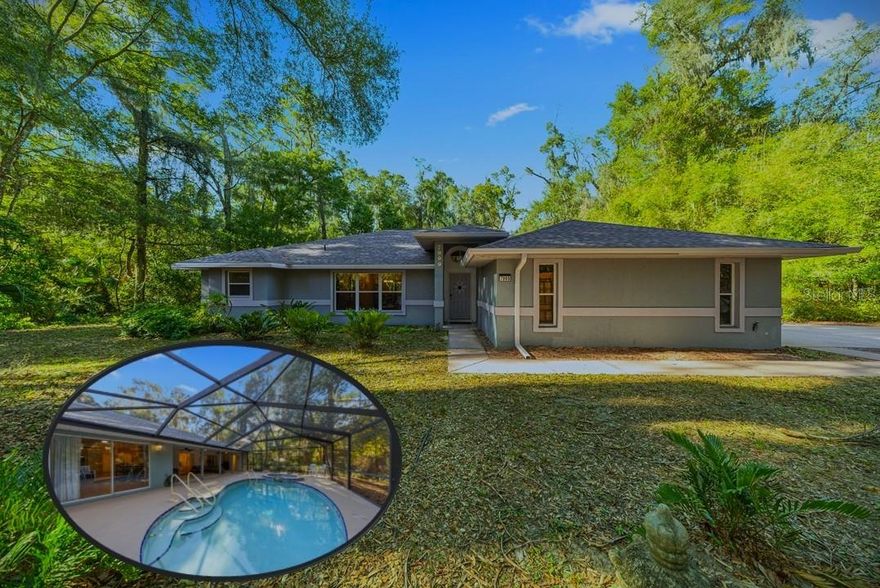 Absolute PRIVACY tucked DEEP in The Forest at Rainbow Springs with *Nearly 2 1/2 Acres Available* (When combined with Additional 1.22 MOL Acre Neighboring Contiguous Vacant Parcel MLS No. TB8453735, available as a *Package Sale*). This 3 Bedroom, 2 1/2 Bathroom, 2 Car Garage 1,921 Sqft Block Construction Pool Home provides peaceful seclusion with a close-knit community feel. Maintenance is a breeze with stunning Red Oak Hardwood Flooring, and Tile, throughout. Enjoy views of the In-Ground Pool and Beautifully Wooded Lot from any of the Two Separate Living Rooms, Formal Dining Room, Breakfast Area, Primary Bedroom, Guest Bedroom and Kitchen. Stunning Custom Maple Plywood Cabinetry adorns the Spacious Kitchen that is as inviting as it is functional. A True Split Floor Plan, the primary bedroom offers tremendous space and privacy, boasting Two Walk-in Closets and En-Suite bath with Separate Tub and Walk-in Shower. Many of the majors are recent: *Brand New Roof*! (2025). 26Kw Whole Home Generac Guardian 60 Hz Air-Cooled Generator w/ 500 Gallon Underground LP Tank and Automatic Transfer Switch (2024). New Gutters (2025). New Drain Field and Septic Pumped. (2025). Pool and pool deck recently resurfaced. New Water Heater (2025). Updated Water Service Lines. (2021). HVAC Serviced (2025). Newer Well Site, Pump, and Tank (2016). New Dishwasher and Stove. As you explore The Forest, the tranquility, peace, privacy, and pride in presence that distinguishes this community from all others, fills the soul with a sense of calm. Surrounded by nearly 1,000 acres of undeveloped private and public lands, you'll find cordial neighbors walking their dogs along the Well-Maintained Wooded Lots, Wild Deer roaming among the trees, Flocks of Wild Turkey, and an Abundance of Wildlife that transports you to a Quiet Sense of Nature that seems to slow time to a peaceful still. The Rainbow Springs Property Association provides exclusive Rainbow River Access, with pavilions that can be rented for outdoor gatherings. The Association also provides Fitness Facilities, Community Center and Community Pool. You'll always find a match on the Tennis Courts and Pickleball Courts. Just minutes to Rainbow River, The World Equestrian Center, Downtown Ocala, Downtown Dunnellon, and I-75, this property is right in the heart of horse country with easy access to Gainesville, Orlando and Tampa/Saint Pete, a perfect getaway for owners needing flexibility. *Clear Your Schedule* - this beautiful home and its stunning woodlands setting will absolutely *captivate* you during your private tour - plan to stay a while and experience all the life The Forest and Rainbow Springs have to offer.