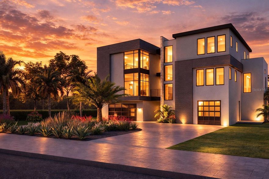 Under Construction. Exceptional and rare opportunity to own this extraordinary contemporary waterfront estate directly on the Gulf of America. Secure the home prior to completion and collaborate on select finishes to personalize the final details of your dream coastal retreat.
Located within the exclusive, separately gated enclave of Harborpointe inside the 24-hour guard-gated community of Sand Pebble Point in Port Richey, this architectural showpiece is thoughtfully designed to the highest coastal standards, offering both refined luxury and long-term durability.
The residence features expansive 4,243 heated square feet over 2 living levels with open-concept living and dining areas anchored by a large designer kitchen with premium finishes and generous workspace, ideal for entertaining while enjoying unobstructed Gulf views. A private three-stop elevator provides effortless access to all levels. Every element has been curated to deliver a modern yet timeless aesthetic — clean lines, refined textures, and bright, airy interiors designed to maximize natural light throughout this five-bedroom, five-bathroom home. The primary suite serves as a serene waterfront retreat, complete with a spacious spa-inspired master bath. An expansive seven-car garage accommodates collectors and elevated lifestyle needs alike.
Elevated construction enhances both panoramic views and peace of mind, with the pool strategically positioned on the second-level terrace to maximize sweeping vistas while offering added protection. An assigned private boat slip provides immediate access to open water, completing this unparalleled waterfront opportunity in one of Port Richey’s most prestigious gated communities.