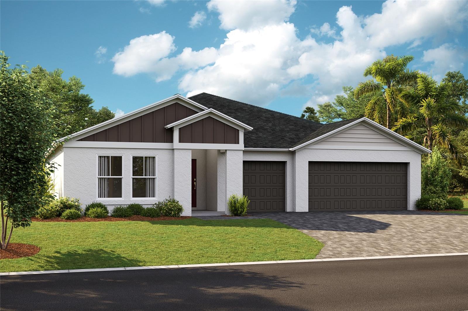 Under Construction. The Palmetto is a thoughtfully designed single-story home featuring a convenient three-car garage. As you enter through the foyer, you are greeted by a bedroom and bathroom, perfect for guests or family members seeking privacy. A versatile den offers a flexible space for a home office or hobby room. The foyer then opens up to the expansive main living area, seamlessly connected to a covered lanai, ideal for indoor-outdoor living. The kitchen and dining area form the heart of the home, offering a welcoming space for gatherings, featuring modern amenities and plenty of counter space. The owner's suite is a tranquil retreat featuring a spacious bedroom, a luxurious bathroom, and a large walk-in closet. The conveniently located laundry room near the master suite adds to the home's practicality and ease of living.
Experience the charm of country living with all the conveniences of the city at Cherrywood Preserve, a 55+ gated community. This golf cart friendly community in Ocala, FL offers boldly unboring new homes right next to the Market at Cherrywood: a short ride from groceries, restaurants, shopping, and Interstate 75. Homeowners have access to a variety of amenities including a lap and lounge pool, jacuzzi, fitness center, billiards room, horseshoes, shuffleboard, bocce, basketball and pickleball courts. Stay connected with neighbors through a lively social calendar and enjoy year-round gatherings in beautiful indoor and outdoor spaces.
Images shown are for illustrative purposes only and may differ from actual home. Completion date subject to change.