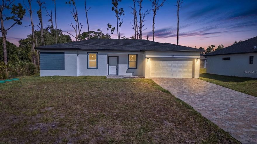 Short Sale. Welcome to your Florida dream home — where luxury, affordability, and the Southwest Florida lifestyle come together perfectly! This BRAND-NEW CONSTRUCTION home is MOVE-IN READY and packed with custom upgrades throughout. Located on a quiet street in beautiful Port Charlotte, this stunning 4-bedroom, 2-bathroom home offers modern design, high-end finishes, and the peace of mind of being located in a NO FLOOD ZONE with NO HOA fees. From the moment you arrive, you’ll notice the attention to detail and WOW factors throughout the home. Step inside to an inviting open-concept floor plan featuring beautiful wood-look flooring, soaring natural light, and a spacious living area perfect for entertaining family and friends. The split-bedroom design provides additional privacy, making this layout ideal for both full-time living and seasonal enjoyment. The heart of the home is the gorgeous chef-inspired kitchen, complete with quartz countertops, a large center island, custom cabinetry, and brand-new stainless steel appliances — blending style, functionality, and everyday luxury. The spacious primary suite offers a true retreat with a large walk-in closet and a spa-like bathroom featuring dual vanities, a walk-in shower, and a private toilet area. The guest bathroom is equally impressive with a stylish high-end vanity and a shower/tub combination. Additional upgrades continue into the garage with sleek epoxy flooring, while the oversized backyard offers endless possibilities — whether you dream of adding a pool, creating the ultimate outdoor entertaining space, or simply enjoying room for pets and play. This home truly embraces the Florida lifestyle with plenty of space to relax, entertain, and enjoy year-round sunshine. Conveniently located near US-41, I-75, shopping, dining, golf courses, beaches, boating, and everything Southwest Florida has to offer, this property is perfect as a primary residence, vacation getaway, or investment opportunity. Offering luxury finishes at an affordable price point, this home delivers exceptional value without compromising style or comfort. Don’t miss your opportunity to own this beautifully up