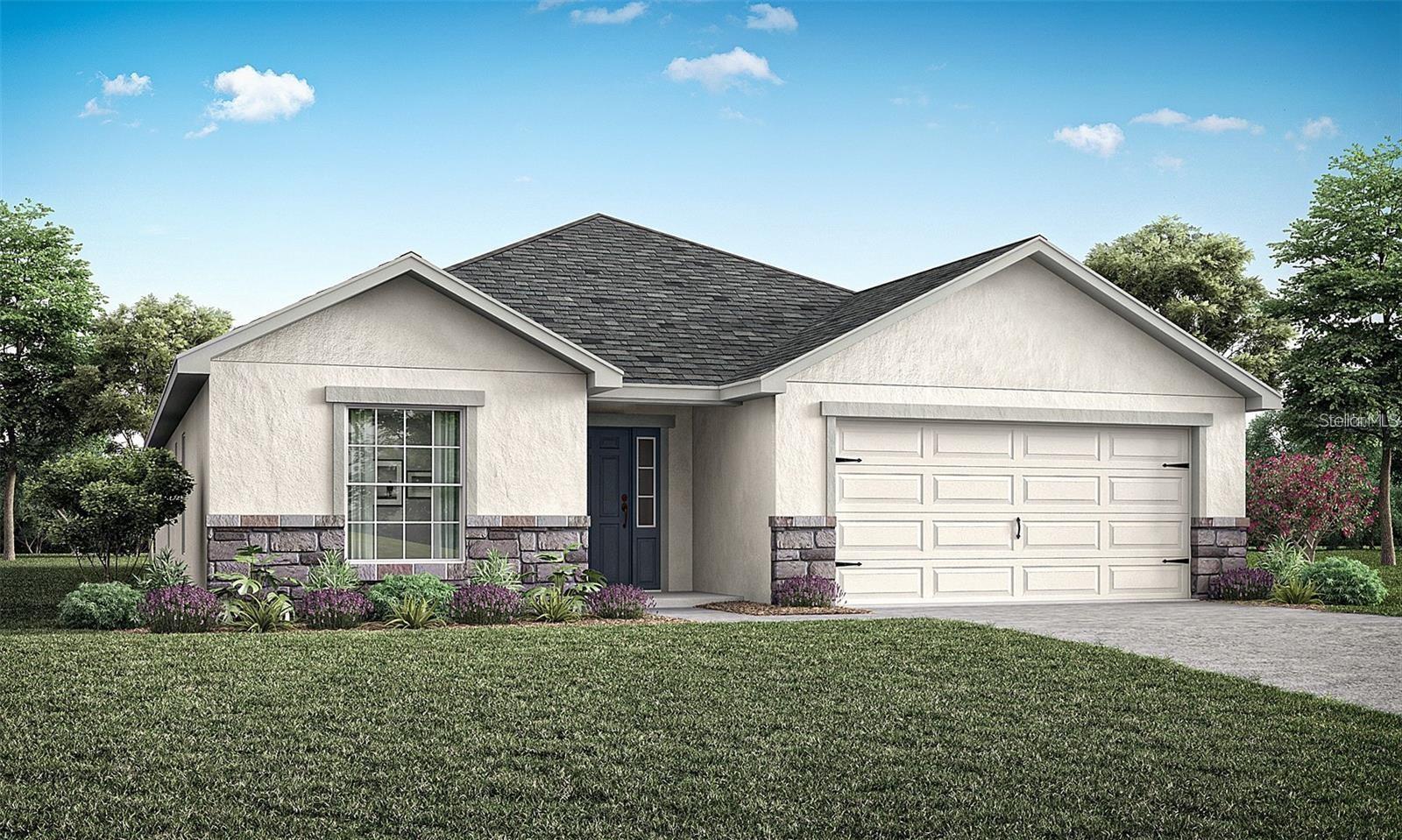 New construction home with 2005 square feet on one-story including 4 bedrooms, 2 baths, and an open living area. Enjoy an open kitchen with Quartz countertops, Samsung stainless steel appliances, a walk-in pantry, and a spacious island, fully open to the dining café and gathering room. The living area, laundry room, and baths include luxury wood vinyl plank flooring, with stain-resistant carpet in the bedrooms. Your owner's suite is complete with a walk-in wardrobe and a private en-suite bath with dual vanities, a tiled shower, and a closeted toilet. Plus, enjoy a covered lanai, 2-car garage, custom-fit window blinds, architectural shingles, energy-efficient insulation and windows, and a full builder warranty. ***Please note - Virtual Tour/Photos showcases the home layout; colors and design options in actual home for sale may differ. Furnishings and décor do not convey!