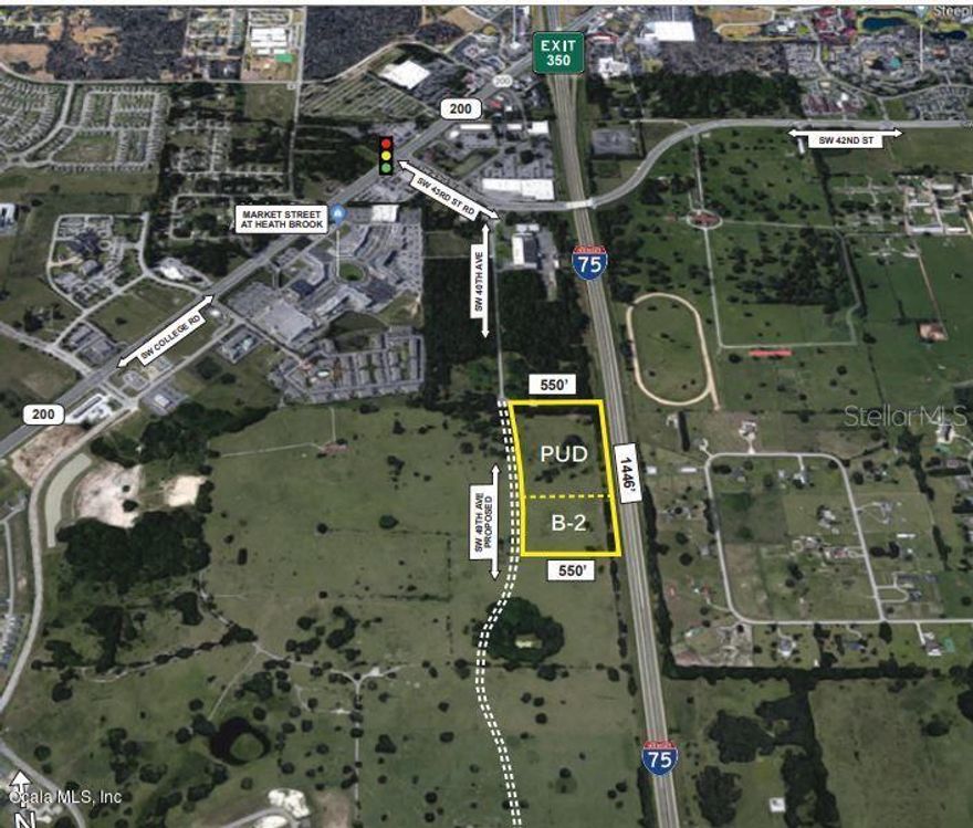Over 1400 feet of Prime Interstate frontage on I-75 in close proximity of quickly expanding development along SR200. Great potential for Commercial use, Hotel, RV Sales, Car Sales, etc.. The 18 Acres encompasses a portion of parcel Parcel #23875-000-00 which is zoned B2 and approx. 6 acres. and parcel #23877-000-00 which is zoned PUD and approximately 12 acres.  This is your Opportunity to get in now on Ocala's Commercial Boom.  Property will also be bordered by the new four-Lane SW 49th Avenue, the construction of which is scheduled to begin in 2021.