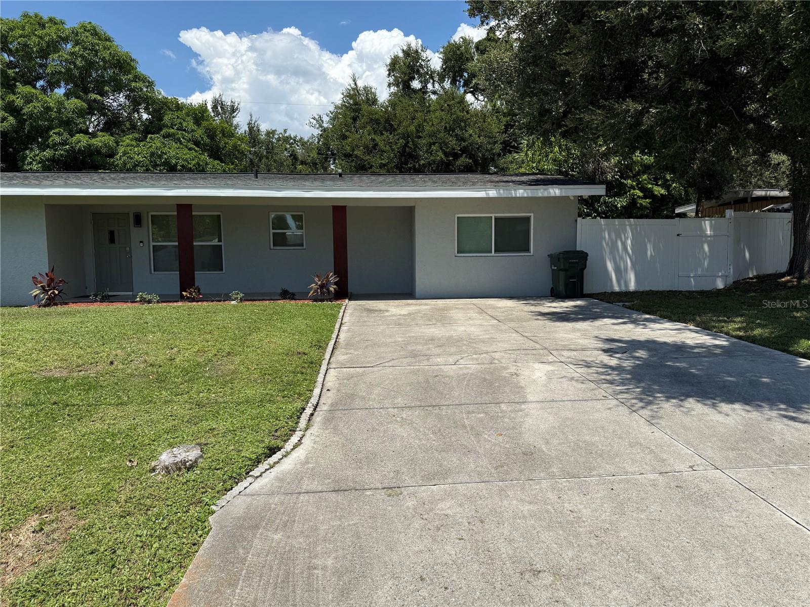 Fully Fenced Pet Friendly single family home available now! From the curb appeal to the open airy feel that you instantly receive when you walk thru the front door. The large bay window brings an abundance of natural sunlight. The kitchen boasts black stainless steel appliances, pendant light as well as high hat lighting. Stainless steel sink, plenty of cabinet space as well as an an island in the kitchen which gives you the option to eat in the kitchen. Open floor plan which gives you plenty of options. Outdoor space is amazing, fenced backyard give you tons of privacy for a backyard oasis, barbecues to outdoor picnics or just relaxing and enjoying the peace and tranquility, a portion of the outdoor space is covered to help protect you from those rainy afternoons. Oversized ceramic tiles throughout a soft grey tones to complement your decor. Master bedroom has two closets and a ceiling fan, master bath has double sinks and a nice deep shower. Bedroom two and three are a bathroom. Inside washer/dryer for your pleasure. Newer a/c unit as well as all nee duck work. Rear outdoor shed can be used as extra storage
space if necessary. The location of this home is centrally located, Publix is about a 4 to 5 minute drive, quick drive to downtown Sarasota, plenty of eateries within a short distance, Mortons Market to Libby's and much more. Your new home is ready to go, call to schedule your showing!