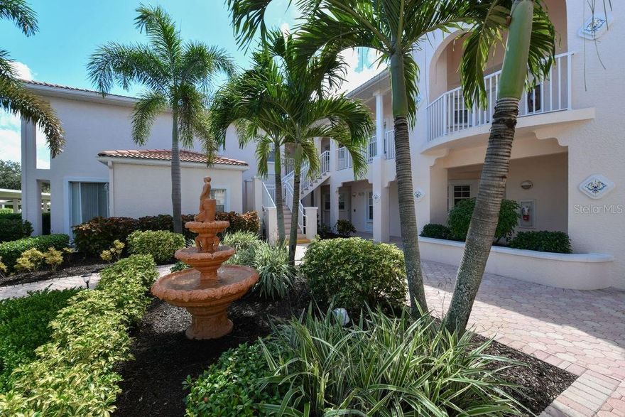 Second floor condo in sought after Plaza de Flores in Palmer Ranch! 2 bed, 2 bath, 1 large screened patio, volume ceilings throughout, ceiling fans in every room and a beautiful view. Laminate wood flooring in the master bedroom with sliding doors to enjoy the outside patio. This secluded, gated community includes a tennis court, fitness room and heated pool. Plaza de Flores provides the convenience of being near the interstate, the legacy trail bike and just 7 miles from fine Siesta sand. This home is minutes from excellent restaurants, a state of the art fitness center powered by the resources of Sarasota Memorial Hospital, and top rated schools.