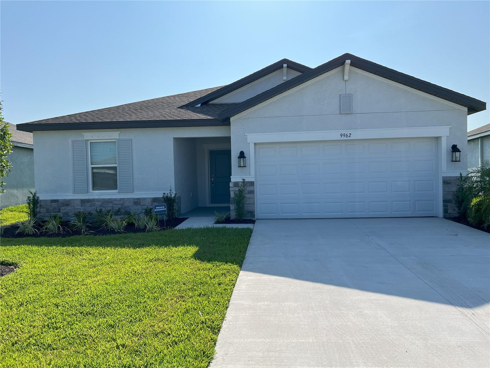 New build recently completed. The Sentinel model includes 1,760 sq. ft. of living space, home features 4 bedrooms, 2 bathrooms, and a 2-car garage. Enter through the covered entryway to a lengthy foyer; on one side, you’ll find two bedrooms split by a shared bathroom, perfect for family members coming to visit. On the opposite side, you have a Den/Home Office. The main space includes a combination kitchen, dining area and a great room. Dual sliding glass doors in the great room open to a spacious patio area. Off to the side in a private area is the master bedroom, which features a walk-in closet, walk-in shower. Community includes: Amenity Center, Resort style pool, kids splash pad, cabanas, kids's playground, walking trails and a dog park. Rent is $2,600.00 per month and move in requirements are: $100.00 application per adult for Property Management company, $100.00 administrative fee, security deposit equal to 1 Month's rent, minimum credit score of 600 or higher is required for approval.