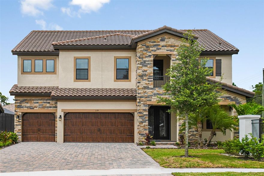 Welcome home. The Sanctuary is a charming, gated community with access to the Alafia River in Brandon Florida showcasing award-winning floorplans featuring tile roofs and brick paver driveways. This Verona Quick Move-In home is READY NOW! This Verona floor plan provides comfort and practicality for those who like to entertain, host family gatherings while working from home. The soaring 10ft ceilings in the foyer, den, grand room, and kitchen give way to a dramatic floor plan. This home features our "Modern Farmhouse" Design Collection interior: Sonoma Stone cabinets, Ethereal Wht. Quartz counter-tops, Floorte Resolute Plus Silo Pine LVP flooring, and more. The luxurious owner’s retreat features double entry doors, walk-in closet plus a spa like bath with a soaking tub. This floor plan features spacious secondary bedrooms, upstairs bonus room, large laundry room conveniently located near the bedrooms and a pool bath. The home is appointed beautifully. The lanai boasts a large space to enjoy our Florida weather while you swim in your saltwater pool or relax in the heated spa. LOW HOA and NO CDD and NATURAL GAS. Come experience the difference as your “Westbay” dream home awaits!
*Home comes with a luxurious saltwater spa-pool with color LED lights, therapy jets, and swim out bench. Pool dimensions minimum 14' x 28' / Spa dimensions 6' x 6'.*

For a limited time, Homes by WestBay is offering $63,000 towards buyer’s closing costs, pre-paids, rate buydowns, or off the price of this home. Promotion amount is specific to this home only.

The Sanctuary, a gated new home community located within the established neighborhood in Brandon, FL 33511. This community will feature award-winning floorplans from our Artisan Collection of homes and will come standard with tile roofs, paver driveways, a minimum of 70' wide homesites, and no CDD fees.
Exterior image shown for illustrative purposes only and may differ from actual home.