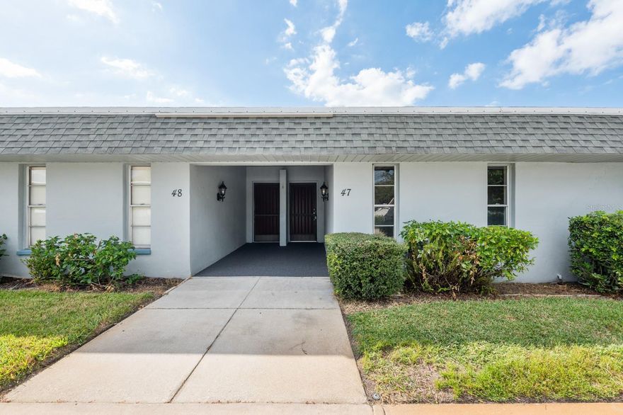 Live the Florida dream with this 2/2 corner unit that is just steps away from the community pool!  The prime location can’t be beat, conveniently off of Fruitville Road, with close proximity to downtown Sarasota, University Town Center and the new Mote Marine Aquarium (under construction), restaurants, shopping, and just a short drive to Lido Beach. Enjoy hiking at Celery Fields, or golfing at nearby Donald Ross designed Bobby Jones Golf Club, which is slated to reopen in November 2023 following a comprehensive restoration. The unit boasts a large open floor plan, laminate flooring, and a newer AC unit. The galley style kitchen showcases shaker style cabinets, new countertops, stainless steel appliances, and the washer/dryer tucked into a convenient nook. The oversized primary suite has plenty of storage with two closets (one is a large walk-in), separate shower room, and ample space for a reading corner or exercise equipment. The private screened in rear porch has an additional storage closet for all your beach necessities. Enjoy the convenience as you come and go with a covered parking spot just steps away from your front door and plenty of parking for your guests. The Gardens is a well-run community association with amenities including fitness center, clubhouse, and community pool. Come see it today!