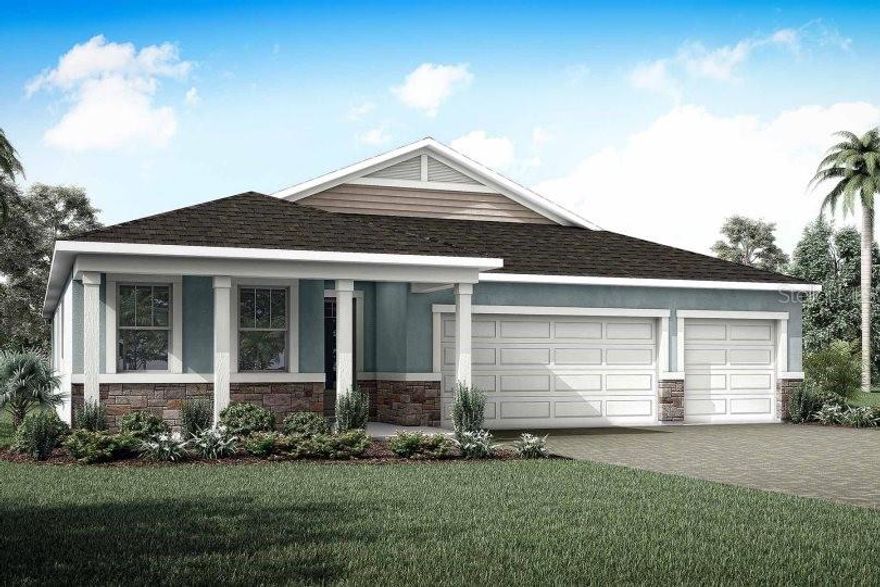 Pre-Construction. To be built. The Isle Royal is a spacious and thoughtfully designed home offering just under 2,900 square feet of versatile living space, making it ideal for multigenerational living. With 4 bedrooms, 3 full baths, a powder room, a retreat area, and a generous 3-car garage, this home combines comfort, privacy, and functionality.
Upon entering, you’ll find a private bedroom with its own en suite bath tucked away from the main living areas—perfect for guests or extended family. Two additional bedrooms are located on the opposite side of the foyer and share a full hallway bath and a retreat area that’s ideal as a game room, study space, or teen hangout.
The owner’s suite is privately situated at the back of the home, offering a true sanctuary with two walk-in closets, split vanities, an extended glass-enclosed shower, and a linen closet for added storage. It’s the perfect combination of space and serenity.
At the heart of the home is the expansive open-concept kitchen, dining, and great room. The kitchen is a chef’s dream, featuring an incredible amount of cabinetry and countertop space, plus a large island with a breakfast bar—perfect for quick meals or entertaining. The dining area comfortably accommodates a table for 8 or more, and the great room offers ample space for multiple seating areas and a full entertainment setup.
Glass sliders lead out to the covered lanai, which provides plenty of space for both dining and lounging, allowing you to extend your living space outdoors and enjoy Florida’s beautiful weather year-round. A convenient powder room is located off the foyer for guests.
 Photos, renderings and plans are for illustrative purposes only and should never be relied upon and may vary from the actual home. Pricing, dimensions and features can change at any time without notice or obligation. The photos are from a furnished model home and not the home offered for sale.