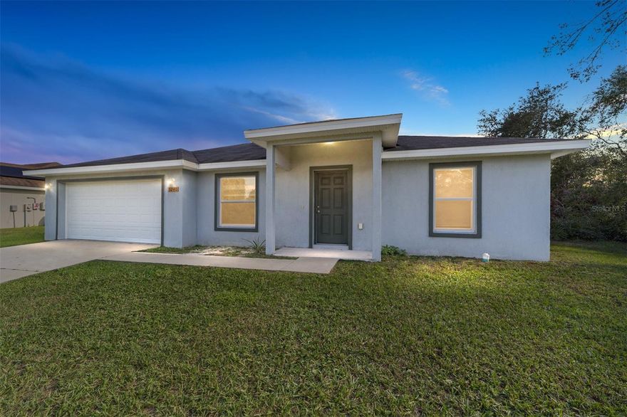 This beautiful 2020-built home offers a perfect blend of elegance and coziness. Inside, you'll be greeted by vinyl floors and vaulted ceilings, creating a bright and inviting atmosphere. With 3 bedrooms, 2 bathrooms, and an attached 2-car garage, this concrete block and stucco home features: Granite counters in the kitchen and bathrooms, Walk-in master bedroom closet, 0.23 acre lot in Silver Springs Shores. The open concept and split bedroom floor plan offer ample space and privacy, making it ideal for relaxation and entertainment. Enjoy outdoor activities and create your own private retreat on your expansive property. This home is conveniently located in Marion Oaks near amenities, with easy access to shopping, dining, and entertainment options. As a newer home, it offers modern features and construction quality. Don't miss out on the chance to see this home - schedule your showing today!