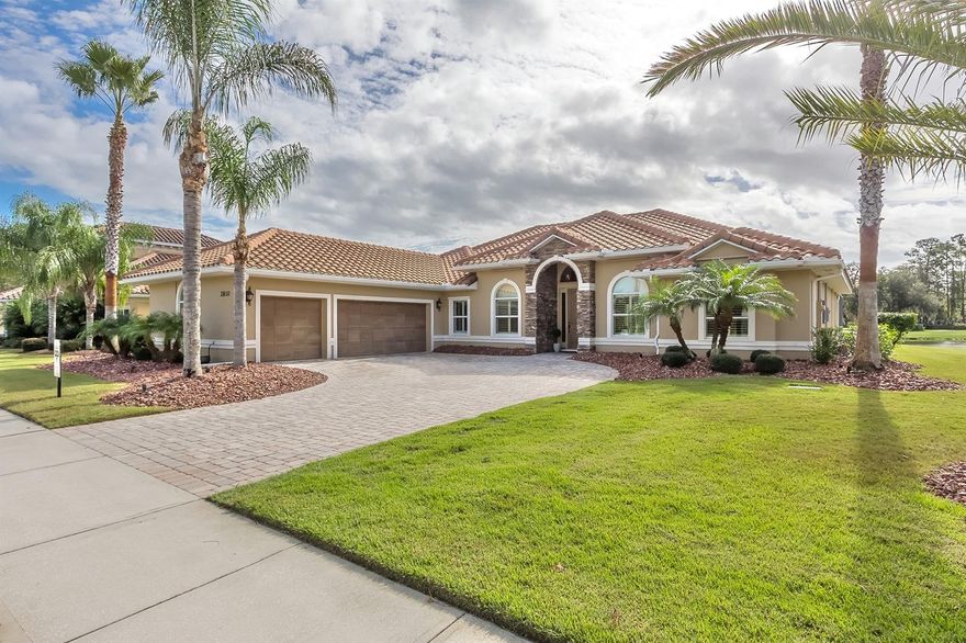 From the moment you enter the home you feel as though you are on an island, you immediately see through the large glass sliders nothing but water, trees and golf course. This is certainly considered to be one of the most desired lots in all of Venetian Bay, offering captivating views of both the large lake and golf course. This one story 4 bedroom home has it all, water views, golf course views, oversized 3 car garage, separate living room and family room, whole house generator system, large screened in pool area, large kitchen with top of the line cabinetry and stainless appliances, and so much more. All information is intended to be accurate but is not guaranteed. ;Water: City