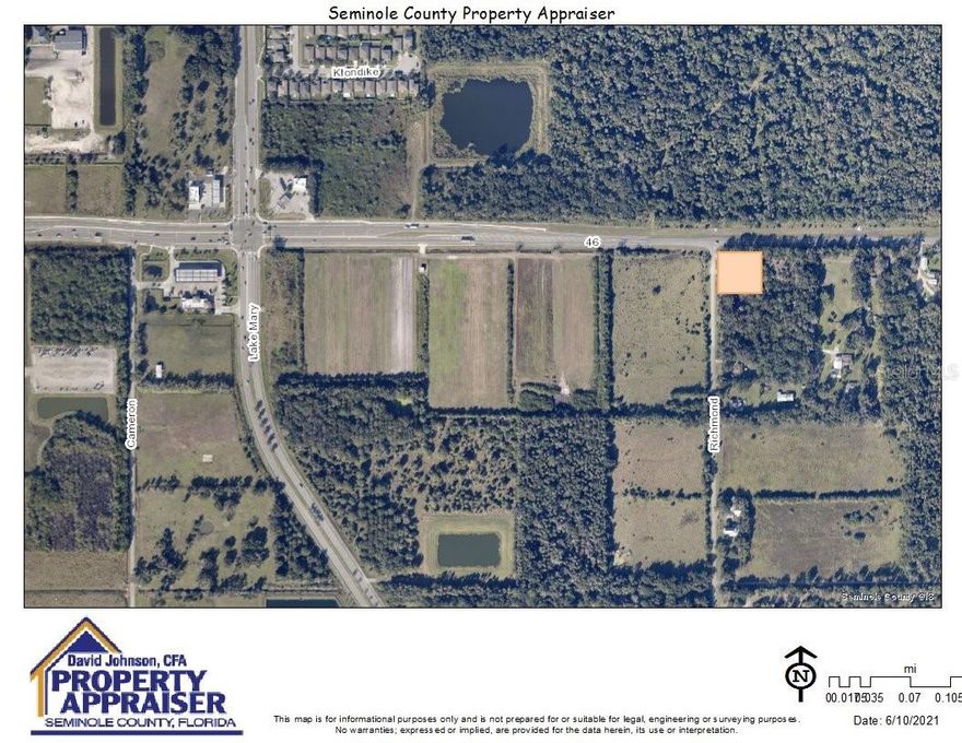 REDUCED!!!!
JUST EAST OF LAKE MARY BLVD  AND SR 46 SANFORD

PRIME LAND FOR SALE!
1+/- acres on the corner of Richmond Ave and SR 46 just east of the Lake Mary Blvd. Currently this property is zoned Agricultural FUTURE LAND USE: HIPAP (High-Intensity Planned Airport). 
LOT DIMENSIONS,LOT SQUARE FOOTAGE AND LOT SIZE ARE ALL APPROXIMATE.