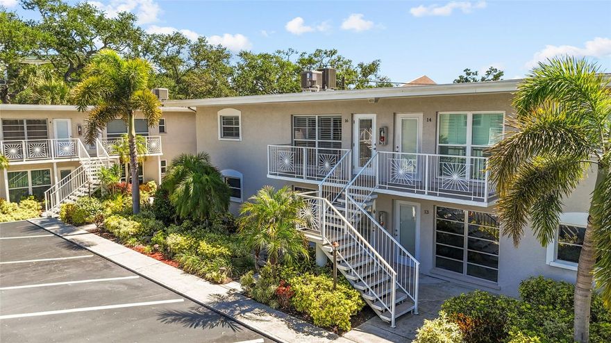 Live just two blocks from the beach in this beautifully updated, light-filled second-floor condo on Venice Island. Located in Palm Terrace, a charming 55+ community, this two-bedroom residence offers an ideal blend of affordability and location—right in the heart of it all.

Inside, the home has been thoughtfully updated with luxury plank vinyl flooring, a stylish, refreshed kitchen and updated bath, modern light fixtures and ceiling fans, and classic plantation shutters throughout. The kitchen offers a clean, updated look with a new dishwasher installed in 2025. The bright, sun-filled interior creates a welcoming space that feels both comfortable and easy to maintain. You’ll also appreciate the abundance of storage, including a walk-in closet in the primary bedroom. An impact-rated entry door, installed in 2026, adds both value and peace of mind.

Palm Terrace is known for its inviting atmosphere, featuring lush courtyard gardens, a community pool, and a shared outdoor space with barbecue area, dining tables, benches, and shaded seating—perfect for gathering with neighbors or enjoying a quiet afternoon. A convenient community laundry room is also available for residents, along with a community workshop where you can borrow tools for small projects and repairs.
Just a short walk to Historic Downtown Venice, you’ll have easy access to dining, shopping, entertainment, and the vibrant island lifestyle. Whether you’re looking for a seasonal retreat or a year-round home, this is a rare opportunity to enjoy Venice Island living at an exceptional value.