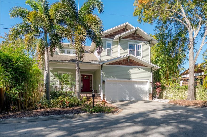 Located in the highly sought-after Bayshore Beautiful neighborhood within the coveted Roosevelt, Coleman, Plant High School district and just steps away from iconic Bayshore Boulevard, this exceptional two-story Craftsman by JAVIC Homes with 3 car garage offers the rare combination of privacy and walkability. Tucked away on a quiet dead-end street, the all–concrete block residence is thoughtfully designed with warm hardwood floors, elegant crown molding, and abundance of natural light filtered through plantation shutters. The chef’s kitchen is both functional and inviting, featuring a large center island, solid wood cabinetry, granite countertops, a gas range with decorative vent hood, farmhouse sink, wine refrigerator, custom walk-in pantry, and a charming breakfast nook. The kitchen flows seamlessly into the spacious living room, anchored by a gas-burning fireplace.
Step outside to your outdoor retreat with covered, screened brick lanai that opens to   a heated pool and spa, gas fire pit, and a dedicated outdoor bathroom. Surround sound enhances both the downstairs living areas and outdoor spaces, creating a seamless indoor-outdoor experience. Upstairs, the home offers four bedrooms, plus a large bonus room, a convenient laundry room, and additional 200 sq ft attic storage loft. The primary suite serves as a serene escape with dual walk-in closets, dual vanities, and an expansive marble-tiled walk-in shower. Timeless in design and exceptional in craftsmanship, this home delivers a uniquely private setting in one of South Tampa’s most desirable locations.