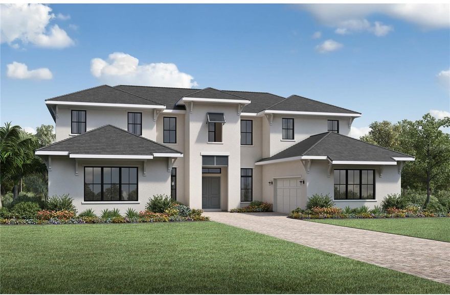 The Varen Modern is an award winning floor plan, perfect for the family who loves to entertain.  The foyer is impressive with a double glass staircase, and opens into a huge two story high grand salon. With over 5,800 SF of space your family and friends will enjoy every minute spent with you!  The pool with it's fire pit and pergola will bring hours of fun.  The home is completed with two two-car garages, and is located in the gated community of Laurel Pointe Lake Nona, making it the perfect location.