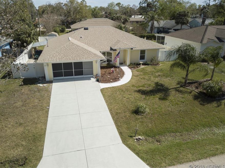 Built in 2001, this 3 Bedroom/2 Bath Concrete Block Home was built by Paulson Homes with many extras such as the split bedroom plan, open floor plan concept with vaulted ceilings, formal dining room and breakfast nook in kitchen. New roof in 2017 and pool pump in 2016. There are French doors from the living area that open onto the screened porch overlooking the salt water pool and landscaped backyard all surrounded by white vinyl fencing. Other features include a whole home water filtration system, walk in closets , skylight, 2 car garage, separate INDOOR laundry room under A/C, master ensuite bath with both a walk-in shower and tub and a large second bedroom that could be a second master suite with sliding doors leading out to porch area. All appliances and window blinds are included. Irrigation well and sprinkler system. ;Water: City