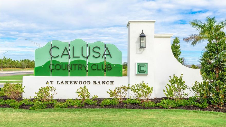 Welcome to Calusa Country Club in the highly sought after Lakewood Ranch area. Full Golf Membership Included with lease includes the championship 18 hole course as well as the 12 hole golf experience . Step inside this brand new top floor two bedroom condo featuring a separate office and beautiful pond and golf course views. Designed with an open layout, the living spaces are enhanced with tile flooring and the soaring ceilings enhance the excellent natural light. The upscale kitchen is beautifully appointed with quartz countertops, stainless steel appliances, and a spacious island that is open to the living and dining areas making it perfect for entertaining. A sliding glass door leads to your rear screened balcony overlooking the golf course, offering a peaceful spot to relax and enjoy the wonderful scenery. A second screened entryway at the front provides even more outdoor living space. The primary suite features walk-in closets, dual sinks, and a fully tiled walk-in shower. The second bedroom has immediate access with another full bath complete with a tiled shower and tub. Double doors lead to the office/den/playroom. For added convenience, the condo includes a full one-car garage that will have epoxy floor coating completed . Ceiling fans with lights and remote controls and eating area light fixture are being added. Full golf membership to Calusa Country Club is included with your lease, just pay a cart fee. The only utility you pay for is electric as water, trash, cable and internet are included. With two championship courses. Soon to open is a pool literally across the street and a Burger Shack that will have food and drinks. There are several social events coordinated by the association each month. Located just a few miles away is the Premier Sports Facility as well as numerous restaurants, shops and county parks. You are located in the HUB of the Lakewood Ranch area that allows you to experience the utmost in Florida lifestyle living.