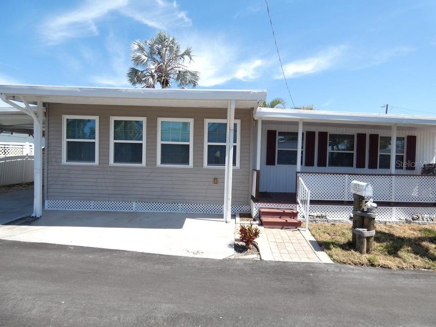 Located in Largo within Pinellas County, this 2 bedroom, 2 full bathroom home, close to shopping, restaurants, and nearby Gulf beaches.
55+ community. Non-flood zone per the county and no immediate rear neighbor. No lot rent. You own the land and pay property taxes each year. New roof within the last 3 years and double pane windows. All buyers must pass a background check prior to ownership. Owners in the park have many social events together, often described as a camp-style lifestyle for 55+.  Please view two videos: Tour 1 & Tour 2