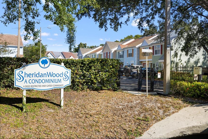 Welcome to Sheridan Woods- a charming, well-maintained, gated community just off of South MacDill Ave. This adorable, low-maintenance condo feels like a townhome and is move-in ready- no renovations needed.  

The moment you enter, the space feels comfortable and welcoming with wood-look plank tile flooring, crown molding, shiplap accent walls and decor that evokes a fresh Florida, coastal vibe. The open, updated kitchen offers generous counter space, modern finishes and a perfect area for a coffee bar,  The first floor also includes a convenient half bath, and a laundry closet tucked neatly underneath the staircase. Just off of the living room, French doors open to a quaint, fenced-in private patio- ideal for entertaining. On the patio there is a storage closet for your beach chairs and gardening supplies. The patio has gated access to a community grassy lawn- an easy access for taking out your leashed pet.

Upstairs you will find the primary, en-suite bedroom & bath, along with a walk-in closet. The second bedroom is located on the opposite side of the condo for maximum privacy. Both bathrooms have been tastefully updated.

The location is unbeatable being just minutes away from MacDill AFB, Ballast Point Park & Pier, Gadsden Park (dog park within!), Big Ray's Fish Camp, Mediterranean Grill, Beccofino, Mad Dogs & Englishmen, Spa Jardin, and Sprout Gardening shop- all just blocks away.  Easy access to Bayshore Blvd., the Selmon Expressway (to downtown Tampa or to St. Petersburg). It's also close to the many conveniences located along Gandy Blvd. - making this property's location one of the most desirable and growing pockets in South Tampa.

Sheridan Woods is known for its quiet atmosphere and mature, beautiful landscaping- including a pond on the property that allows access for all residents of the community to enjoy.  You can even fish in it!  Sheridan Woods is pet-friendly is one the most affordable condos in South Tampa- making it an excellent option for first-time buyers, down-sizers, military personnel, and really anyone seeking a convenient, low-maintenance lifestyle. For a buyer's piece of mind, Sheridan Woods is not located in a flood zone that requires flood insurance (X500), and the monthly condo dues will not be increased in 2026.

Sheridan Woods would be the perfect place to call home, or would be a smart option for a savvy investor.