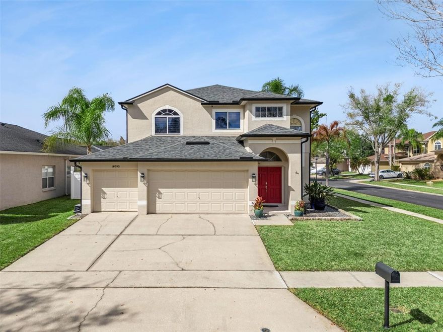 STUNNING 3 BEDROOM 2 1/2 BATH HOME IN STONEYBROOK EAST WITH OFFICE/BONUS ROOM!! A+ rated schools. Beautiful OVERSIZED CORNER LOT in the back of the neighborhood with very little traffic and noise. Updates and Upgrades include NEW ROOF 2024, VINYL FENCING 2022, UPDATED PRIMARY BATHROOM with rain AND dual shower heads, NEWER APPLIANCES AND BRAND NEW/NEVER USED RANGE, WATER SOFTENER, REVERSE OSMOSIS for laundry and kitchen, Extra storage in Laundry room including a Butlers Pantry area, newer flooring, ring doorbell, crown molding and upgraded moldings for a custom look! 
Spectacularly finished, extra insulated 3 car garage WITH EV CHARGER, EPOXY FLOORS and extra storage! Large OUTDOOR PATIO area with pavers and landscaping AND 220V installed for hot tub needs making it the perfect relaxing entertainment spot!!
Just when you think that is all- you will also find a large storage area under the stairs, new smoke detectors throughout the home, extra storage and attic space with pull down ladder in the primary closet!! *Water Heater 2019 HVAC 2022

HOA includes Spectrum cable+internet, 24/7 guarded security gates, fitness center, large upgraded weight room, sauna, lighted tennis, pickleball and basketball courts, resort pool, soccer fields, covered playground. Community center hosts events from swim to movie nights, fall festival, and more! 
THIS HOME WILL GO FAST so don't miss your chance to see this well maintained updated home in this desirable community and make it yours! 18 hole golf course and driving range within Stoneybrook East and Minutes to UCF, Research Parkway, Waterford Lakes Town Center, 528, and 408. Orlando Airport is only a 20 minute drive!