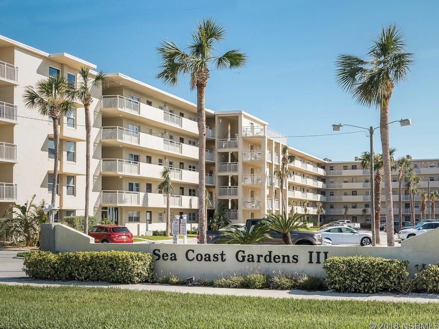 Pure beachfront bliss awaits you in this ground floor, corner unit at Sea Coast Gardens III. This beautiful, fully furnished 2-bedroom and 2-bathroom unit is the piece of paradise you have been dreaming of. With over $37k YTD in rental income and an additional $13k on the books for the rest of 2018 and dates in 2019, this unit is all you could want and more! A prime location on the no-drive beach in New Smyrna, a handful of lush golf courses, one of a kind shops, and locally owned restaurants nearby, this condominium has all that you could ever desire! *All measurements are intended to be accurate, buyer is to verify* ;LocationDescription: Condo ;Water: City