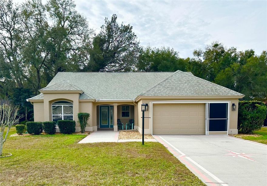 Beautifully renovated home in the desirable Village of Valle Verda in The Villages, FL. Conveniently located between Spanish Springs and Lake Sumter, < 1 mile from Chula Vista Recreation Center, minutes to Publix, shopping, golf, driving range & more! The home has been completely updated and renovated making it feel like a brand-new home. This spacious floor plans offers a formal foyer that leads to a spacious living room with vaulted ceilings. There is a very large sun area next to the living room that leads to the eat-in kitchen, featuring pull out drawers and a NEW stove & microwave. from the foyer is a guest wing that can be closed off and features two spacious bedrooms with ample closet space and a private bath for guest(s) use, with a new vanity! The grandiose master bedroom features vaulted ceilings and a his & hers closet that leads to the gorgeous master bathroom featuring a new dual sink vanity. The laundry room is located between the foyer and garage; washer & dryer are INCLUDED for the tenant. The two-car garage features a stackable screen for privacy and protection and a large workbench station for tools and organization. The attic is accessible via the built-in ladder for extra storage. This home has everything you need! Seller also plans to add an awning to the rear patio within the next 4 months.