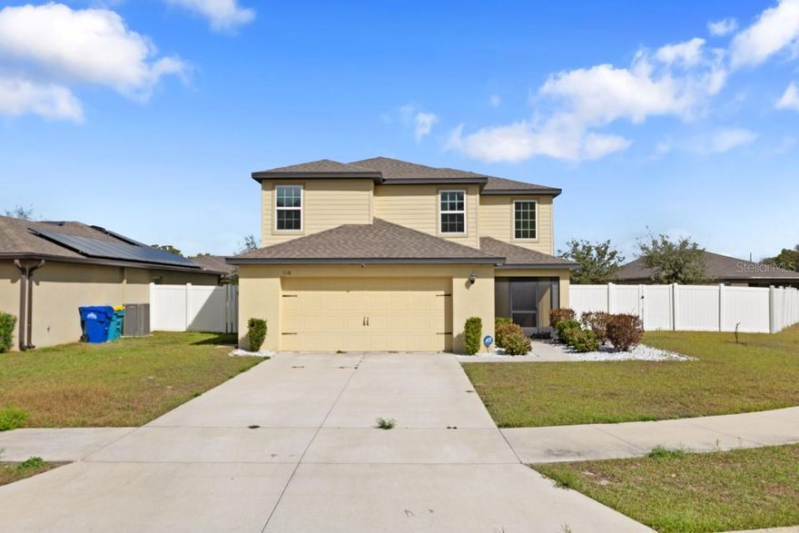 You will absolutely love this beautiful single-family home located on an oversized lot in a small enclave of homes in the lakefront community of Dora Lake Estates. This two-story home with a modern open floor concept offers 3 bedrooms, 2.5 baths with an oversized 2 car garage. A comfortable living room connects with the dining area and kitchen, perfect for gatherings or entertaining. The chef in the family will appreciate the beautiful kitchen featuring granite counter tops, plenty of cabinets for storage and all stainless-steel appliances. The second level accommodates all three bedrooms for additional privacy. The primary bedroom offers a large walk-in closet and en suite bathroom. All bedrooms have carpet flooring. You will relax in the comfort of the insulated screened back patio while you enjoy your morning coffee. You and your 4-legged friends will love the privacy of the fully fenced backyard. Enjoy worry free living with the installed "Generac" generator. Built in 2021, this home is definitely a must see.