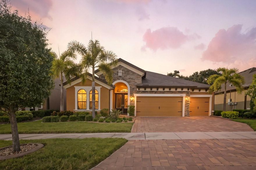 Welcome to this beautifully designed 4-bedroom, 3-bath residence located in the highly sought-after gated community of The Reserve at Southfork. With 2,572 square feet of thoughtfully planned living space, this home effortlessly combines luxury, comfort, and functionality. The open floor plan offers optimal privacy and convenience, featuring: Two spacious bedrooms and a full bath at the front of the home, an additional guest suite with full bath on the east side, a stunning primary suite tucked away at the rear, complete with dual walk-in closets, double vanities, a soaking tub, and a luxurious walk-in shower. At the heart of the home is a designer kitchen showcasing premium stainless-steel appliances, granite countertops, and a large island—perfect for entertaining. The kitchen flows seamlessly into the expansive living room, highlighted by soaring 12-foot ceilings and abundant natural light. A wall of oversized sliding glass doors opens to the screened-in lanai, extending your living space outdoors. The backyard is a true retreat, featuring a paved patio with gazebo, ideal for relaxing, dining, or entertaining year-round. Additional features include: A 3-car garage with brand-new epoxy flooring, Professionally landscaped yard with conservation views—'no rear neighbors for added privacy', and Access to community amenities in a family-friendly, secure, and meticulously maintained neighborhood. Situated on a quiet end street and backing up to a conservation area, this home offers peace of mind and the perfect setting for your next chapter. Don't miss this rare opportunity to own a home that offers not just space, but lifestyle. Schedule your private showing today!