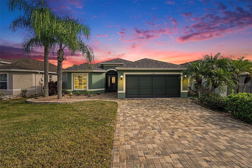 Welcome to this beautifully updated home offering inviting spaces and tranquil views. This thoughtfully designed residence features an open, light-filled layout. The kitchen has been tastefully renovated with new cabinetry, stainless steel appliances, and quartz countertops, creating a clean, modern space that opens to the main living area. Built in cabinetry offers additional storage in the kitchen and living space. Both bathrooms have been remodeled with updated finishes and taller vanity cabinets, adding a fresh, stylish touch. Bottom-up, top-down blinds on all windows provide flexible control of natural light while maintaining privacy. Beautiful French doors lead to the extended screened lanai with paver flooring, offering a comfortable outdoor retreat. The paver driveway enhances curb appeal, while across the street a peaceful pond and golf course provide picturesque views with abundant native birds and natural beauty. Recent improvements include a new roof in 2024, A/C system replaced in 2025, dual paned windows in 2019. Located in the desirable San Antonio community, residents enjoy resort-style amenities including pools, clubhouse, fitness center, on site restaurant & pub, golf course, and so much more. HOA fees include Cable, Internet, and Lawn Care. This move-in-ready home is a wonderful opportunity to enjoy relaxed Florida living. Most Furniture is available under separate agreement.