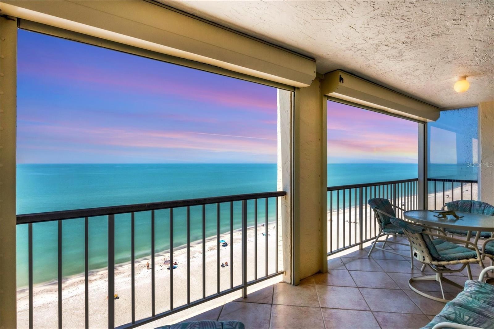 BEAUTIFUL BAY AND CITY VIEWS TO THE EAST AND SWEEPING VIEWS OF THE OCEAN TO THE WEST. This 9th floor corner unit facing north has breathtaking views. It offers full open views across the beach, including south and north areas. It feels like you're at the beach while enjoying the added comfort of the beauty from inside your home. Large lanai offers that perfect area to relax privately and enjoy the sights of surrounding beach and listen to the ocean waves . Astonishing sunsets make a perfect ending everyday. Move in turn key ready. Master bedroom has large walk in closet and master bath has a laundry closet with stackable w/d unit. Second bedroom offers two twin murphy beds with small closet for each. Living room has sofa that sleeps two. The kitchen has several cabinets that have pull outs and a wine cooler next to the kitchen island. The oven also has a warming drawer. Best part of being in the kitchen are the bay and city views with plantation shutters can help adjust the sun as it comes thru the window. This unit sleeps a total of of six and all rooms have great water views. Both bedrooms and living room open up to the large balcony. There are hurricane shutters that operate by remote for the balcony. The living room has sliding doors with plantation shutters. Each condo floor also offers an additional public laundry room for additional use. It offers a private heated salt water pool, on site management, secure front entry, renovated clubhouse with kitchen ,and fitness area. Great location surrounded by great restaurants, shopping and public beaches along the keys. Parking spot #36 . Upstairs storage unit on 10th floor. Also inside (not shown on floor plan ) of front door of #907 to the right is a storage closet apr.5.8 x 7.6