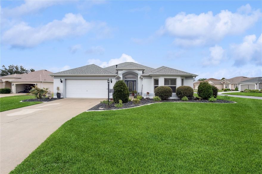 Welcome to the Village of Glenbrook! Live in this spacious 3-bedroom, 2-bathroom Block Lantana Designer home, boasting 2,200 square feet of living space, accompanied by a generous 14’x19’ covered birdcage/patio and an oversized 2-car garage. This property stands on an oversized lot with the added benefit of having no neighbors on one side.
The kitchen, a focal point of this home, offers ample cabinet space, a cozy breakfast nook, and a convenient breakfast bar. It seamlessly flows into the formal dining room and living room combination, creating a spacious and well-lit living area. The volume ceilings and numerous windows in the living, dining, and kitchen areas flood the space with natural light, giving it an airy and open ambiance.
The primary suite is a standout feature, featuring a tray ceiling, a walk-in closet, double vanities, and a walk-in shower. Two additional bedrooms, one of which is frequently used as a den, and another full bathroom with a tub/shower complete the living quarters.
Glenview Country Club is just a 5-minute cart ride away, offering live entertainment and a restaurant. Additionally, this location provides convenient access to shopping on 466 or Lady Lake.
Roof 2020, Water Heater 2020, Air and heat replaced 2016, Flooring 2018, Appliances 2018, Exterior painted 2019
1 year American Home Shield Complete comes with home, $825 value paid by seller. 
A Sellers Home Inspection has been done, available upon request. Property Fact sheet with all the updated items also available