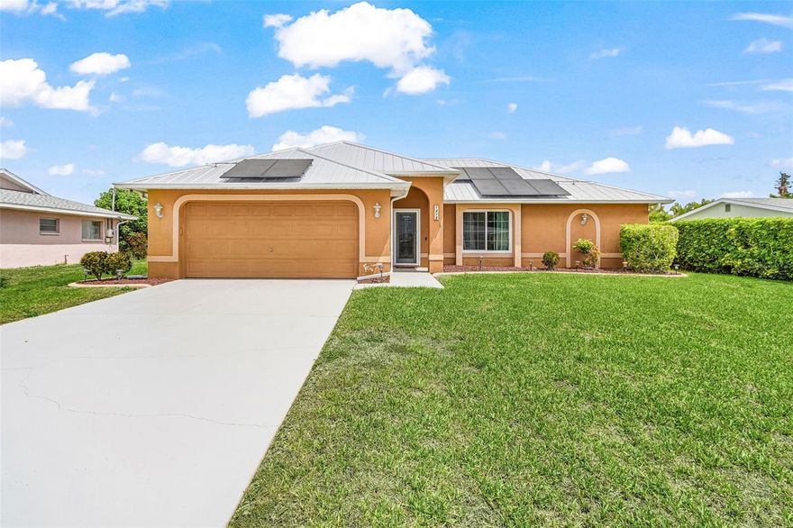 Welcome to this charming 4-bedroom, 2-bath heated pool home located in the highly desirable SE Cape area of Cape Coral. Inside, you’ll find a beautifully updated kitchen featuring quartz countertops, stainless steel appliances, and an open layout with tall ceilings and tile flooring throughout, creating a bright and inviting living space. Recent upgrades include a newer metal roof (2023), solar panels for energy efficiency, Reverse Osmosis water system, and a newly fenced yard for added privacy. This home is being offered fully furnished, making it truly move-in ready or an excellent investment opportunity.
This property offers convenient access to shopping, dining, and entertainment, along with easy connections to Fort Myers and the beautiful Gulf beaches. Enjoy the best of Florida living with your own private pool in a location that places you close to everything in Southwest Florida!
Sale is subject to probate.