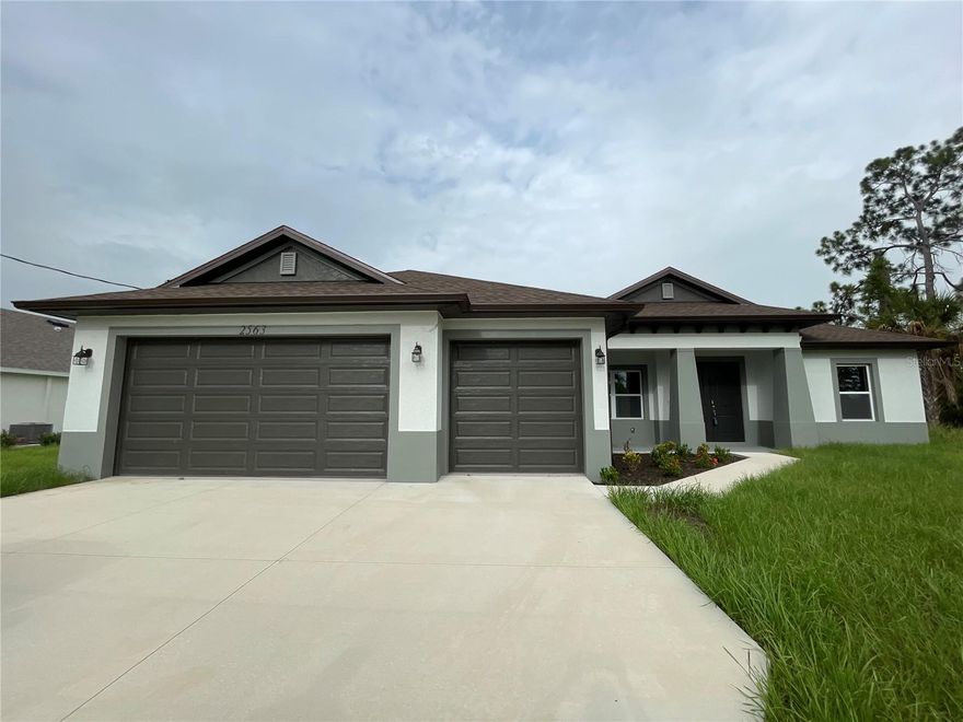 READY NOW! Custom canal home. $10K Seller Assistance, can be used for Rate Buy Down or Closing Costs, Buyers Choice! 4/2/3 plus DEN located in a rapidly growing city of North Port. Featuring backsplash in the kitchen, granite countertops and Pergo high end laminate floors throughout. Close to schools, shopping and I75. Perfect starter home, retirement home or home for anyone best describes this open floor plan. Wood soft close cabinets with granite counter tops in kitchen accompanied by stainless steel appliances and dishwasher. Upgraded finishes like recessed lights and ceiling fans make this a very desired model. Standard 1 year Warranty offered. Pictures are from a similar model and finishes may vary. All measurements should be verified by Buyers agent.