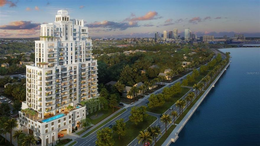 Under Construction. Introducing Hyde Park House - New luxury condominiums in Historic Hyde Park from the developer of ONE St. Petersburg.  This stately residential tower of 22 stories and 70 residences offers sweeping views of Hillsborough Bay, Hyde Park and the Downtown Tampa skyline. These luxurious residences feature 10’ ceilings, spacious floorplans, expansive terraces with glass railings, and gracious amenity spaces. The Fielding residence is 2,185 square feet and features 2 balconies overlooking Bayshore Blvd & Hillsborough Bay, 2 Bedrooms in a split plan, ensuring owners and guests privacy, plus den and 3 full bathrooms. High-quality appointments include large porcelain tile flooring, European cabinetry, Quartz countertops, chef’s kitchens with Gaggenau appliances, gas or electric induction cooktops, & front-load Electrolux washers & dryers. Residents will enjoy a landscaped, elevated waterfront amenity plaza featuring a resort style pool, spa, covered summer kitchen w/ gas grill, gas fire pit, fitness center and social room. Building amenities include private secured parking garage, access-controlled entry to the building and elevators, climate controlled storage, & 24-hour concierge. Hyde Park House introduces the first and only opportunity to enjoy a new luxury condominium lifestyle nestled within historic Hyde Park, featuring some of the area’s most popular destinations for shopping, dining and nightlife. Hyde Park House will quickly become South Tampa’s most elegant new address with its prime, walkable waterfront location on Bayshore Blvd.