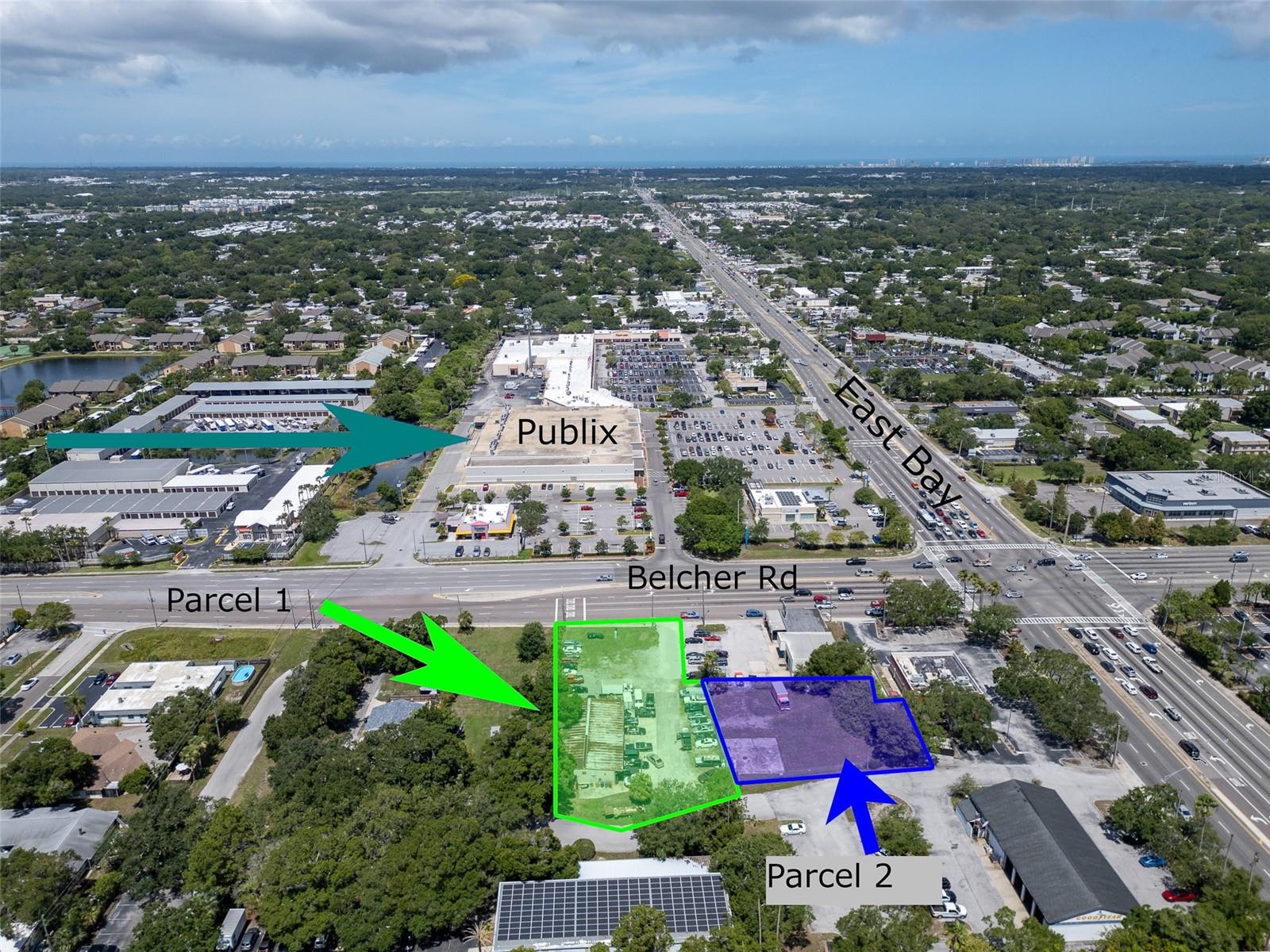 DISCOVER YOUR DREAM DEVELOPMENT OPPORTUNITY!!! This listing screams LOCATION, LOCATION, LOCATION!!! This two-parcel sale is located on the corner of East Bay and Belcher Roads and offers HIGH TRAFFIC and MAXIMUM VISIBILITY reaching over 63,500 daily. This rare opportunity offers a multitude of potential and return on investment. Located along the heavily travelled Belcher Rd, this nearly one-(.98) acre property offers flexibility to bring your dream project to life whether retail, medical, or flex.
This listing also features a 3520SF industrial building currently serving as a successful auto repair shop (4 Bays with Rolling Doors) with its own lobby, two separate self-contained offices with 2 bathroom, and plenty of parking and room to expand. Less than a mile away from US 19, it is surrounded by multiple, high retail and commercial businesses such as Publix, Chase Bank, Tijuana Flats, CVS, Goodyear Tires, Verizon store, and more, and is central to Saint Petersburg, Clearwater and Tampa.