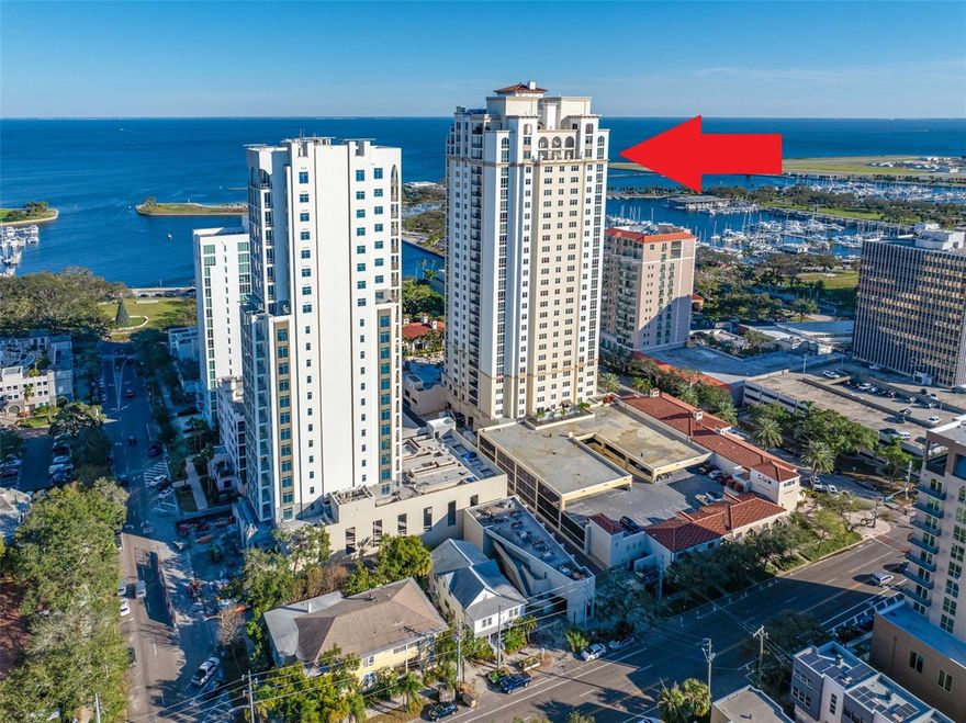 Welcome to this stunning Parkshore Plaza condo, offering nearly 3,000 sq/ft of total luxurious space, including over 200 sq/ft covered patio. This residence features 3 large split bedrooms, 3.5 bathrooms, and a large separate laundry room. Located in the heart of downtown St. Pete, Parkshore Plaza offers unparalleled city and water views in the best location available, also one of the few buildings with a private elevator foyer directly accessible to the unit, ensuring convenience and exclusivity. The condo has been extensively remodeled with over $100,000 in upgrades!!! The kitchen is a highlight, boasting high-end Wolff and Sub-Zero appliances, elegant two-tone cabinets, and beautifully designed countertops—a must-see! Newer wood floors throughout, combined with natural and ceramic flooring, showcase the quality of this move-in-ready home within the timelessly classy Parkshore Plaza luxury condominium, reminiscent of the elegance found in Monaco, France. Situated directly on Beach Drive, this prime location puts you steps away from the iconic Pier, the best restaurants, shops, the Dali Museum, other museums, waterfront parks, and city parks. The condo includes 2 parking spaces (EV-friendly) and an air-conditioned storage space, adding to the convenience and comfort of urban living. The kitchen, updated with high-end Wolff and Sub-Zero appliances, new cabinetry, countertops, finishes, and lighting, features a pass-through with bar seating and a kitchen table, creating a perfect flow for entertaining and enjoying the open floor plan. Adjacent to the kitchen is a breakfast nook that leads to the balcony. The spacious large covered balcony offers stunning views of Tampa Bay and the city, which are especially beautiful at night. Floor-to-ceiling windows in the living room also frame these breathtaking views inside your unit. The primary suite features direct water views and access to the balcony, two large walk-in closets, and a stunning ensuite bathroom with double sink on each wall, tub and shower. The other two spacious bedrooms offer lovely city views, each with a full ensuite bathroom with a tub/shower. Additionally, the condo includes a large laundry room with a sink, a half bathroom for guests, and extra storage next to the hall for added convenience. Parkshore Plaza provides unparalleled 24/7 friendly concierge service and extensive security, featuring keyless access for all entries, garages, elevators, and social rooms. The elevator foyer is directly accessible only to you on the 7th floor! Enjoy spectacular waterfront and city views across Tampa Bay, both day and night, with also the world class amenities in your leisure time, where neighbors become friends! The 24 hour Concierge Desk, Pool / Hot Tub, Poolside Gourmet Kitchen, Fitness Center, Massage Room, Billiards Room, Library, Steam / Locker Room, Social Room or only some of the common area's to enjoy!