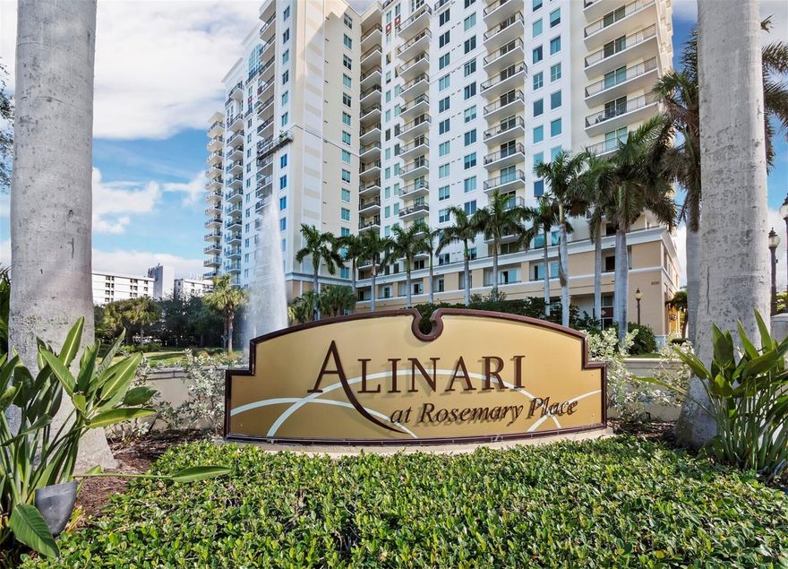 Welcome to Alinari in the historic Rosemary District! Alinari is situated in the heart of downtown Sarasota and steps away from “The Bay” 
Sarasota’s new 53-acre signature Bayfront park, as well as the acclaimed Van Wezel Performing Arts Center. Step into over 1900 square feet of
 light and bright space and a flexible floorplan with tons of living space. In addition to two dedicated bedrooms, a den could serve as a third
 bedroom or an office, fitness/music room or library. The kitchen is open to two adjacent living rooms, with views to the wrap-around terrace and
 beyond, and perfect for entertaining. Notable features include motorized blinds, new appliances, and freshly painted interior. Alinari is known for
 it’s resort-style amenities, including 24/7 concierge services and security, olympic size pool, state of the art fitness center, spa, sauna, massage
 room, billiards and game room, theatre, private temperature controlled wine storage and tasting room, conference rooms, guest rooms, and
 more! This 11 acre property is a trolley ride away from St. Armand’s Circle, Lido Beach and world-class dining in Downtown Sarasota. Also
 notable, large pets are welcome here. This is Sarasota’s coastal urban living, at its finest!
