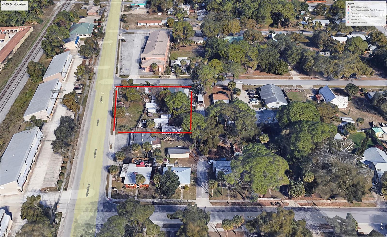 Fantastic investment opportunity on nearly half an acre (.48) at the corner of Hopkins Ave and Pritchard Rd in Titusville. This location is in Brevard County's Commercial- Community (CC) zoning district which is intended to provide for businesses that serve a daytime work population and nearby residential areas within a planned and architecturally unified development. Buyer to verify specific commercial uses with the county. Currently used as a single family residence. This 1,230 sq ft single-family home sits on a high-visibility corner lot with endless potential—whether you're looking to renovate, hold as a rental, or explore future redevelopment. The property offers ample yard space, mature trees, and convenient access to major roadways, shopping, and the Indian River. For residential use but zoned for commercial use (buyer to verify). Don’t miss your chance to invest in this growing Space Coast market!