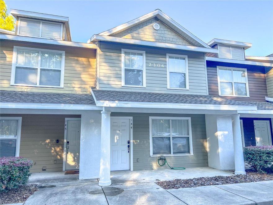 Welcome home to this bright and beautifully maintained townhome in the highly sought-after Hailey Gardens community! This two-story layout offers an open-concept living and dining area with easy-care flooring, a modern kitchen featuring white cabinetry, stainless steel appliances, and a rolling island for added prep space. Upstairs, you’ll find two large bedrooms—each with its own private bathroom and generous closet space, including built-in shelving for organized storage. Enjoy your morning coffee or evening breeze on the screened-in patio with ceiling fan and bamboo shades for added privacy. The home also includes a half bath downstairs for guests, in-unit laundry, and two assigned parking spaces right at your doorstep. Conveniently located just minutes from Celebration Pointe, Butler Plaza, UF, and Shands Hospital, this townhome combines comfort, convenience, and style in one perfect package. Grad Students welcome! 2 pets welcome!