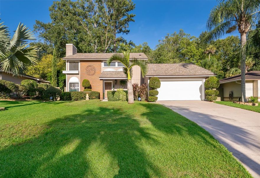 Exceptional two-story home in the sought-after Highlands of Winter Springs, a community surrounded by scenic nature trails and lush green spaces. Located within walking distance to top-rated Seminole County schools, with shopping, dining, and major roadways just minutes away. Situated on a premium conservation lot with no rear neighbors, this 3-bedroom, 2.5-bath residence offers nearly 2,200 sq. ft. of living space. A grand two-story entry leads to an elegant living room with a fireplace accented by an antique Belgium Oak mantle from the 1850s. The updated kitchen opens to the dining area and a spacious family room featuring exposed beams and tongue-and-groove wood ceilings, creating a warm, light-filled atmosphere. The landscaped backyard offers mature trees, fruit-bearing plants, and a storage shed. Recent updates include a newer roof, A/C, and water heater. Low HOA dues include access to Lakeside Park with sports courts, playgrounds, clubhouse, Jr. Olympic saltwater pool, and nature trails. Convenient to Soldier’s Creek Park, Cross Seminole Trail, Central Winds Park, major highways, and Winter Springs Town Center.