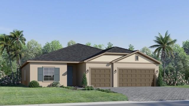 Under Construction. This thoughtfully designed 5-bedroom, 3-bath home blends open living spaces with private retreats. The heart of the home is a bright gathering room that connects effortlessly to the kitchen, café, and covered lanai, creating a warm, inviting space for family time or hosting friends. The kitchen stands out with its quartz countertops, stainless steel appliances, walk-in pantry, and an island that’s perfect for casual meals or serving up your favorite dishes.