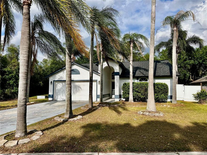 Nestled on a premier waterfront conservation lot in one of the most desirable sections of Mill Run, this beautiful 3-bedroom, 2-bathroom home offers the ultimate retreat with unparalleled privacy. New Roof 2023, New Electrical Panel 2023.  Surrounded by mature trees and lush landscaping, and a private pond next door. The outdoor oasis features a screen-enclosed pool  The interior is move-in ready, porcelain tile throughout, L shaped living/dining area that overlooks the pool, the kitchen has stainless steel appliances and offers convenience with a two car garage. Combining a serene, private setting with the convenience of being just minutes from top-rated schools and shopping, this home truly offers the best of both worlds.