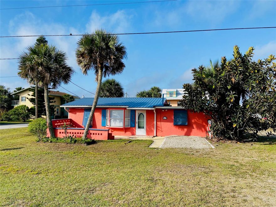 No drive beach home with an upper deck with ocean peak.  Fenced courtyard and  a separate screened room with spa tub. Second building is garage.  Bay window.  Bottled gas for stove.  Etched glass front door.  Stainless steel stove.  Tiled backsplash.  Tiled living room, kitchen and bath, and den/dining room.  Close to Canaveral National Seashore and boat ramps, county fishing docks and tennis courts.  300 feet to ocean and 200 feet to river. ;Water: City