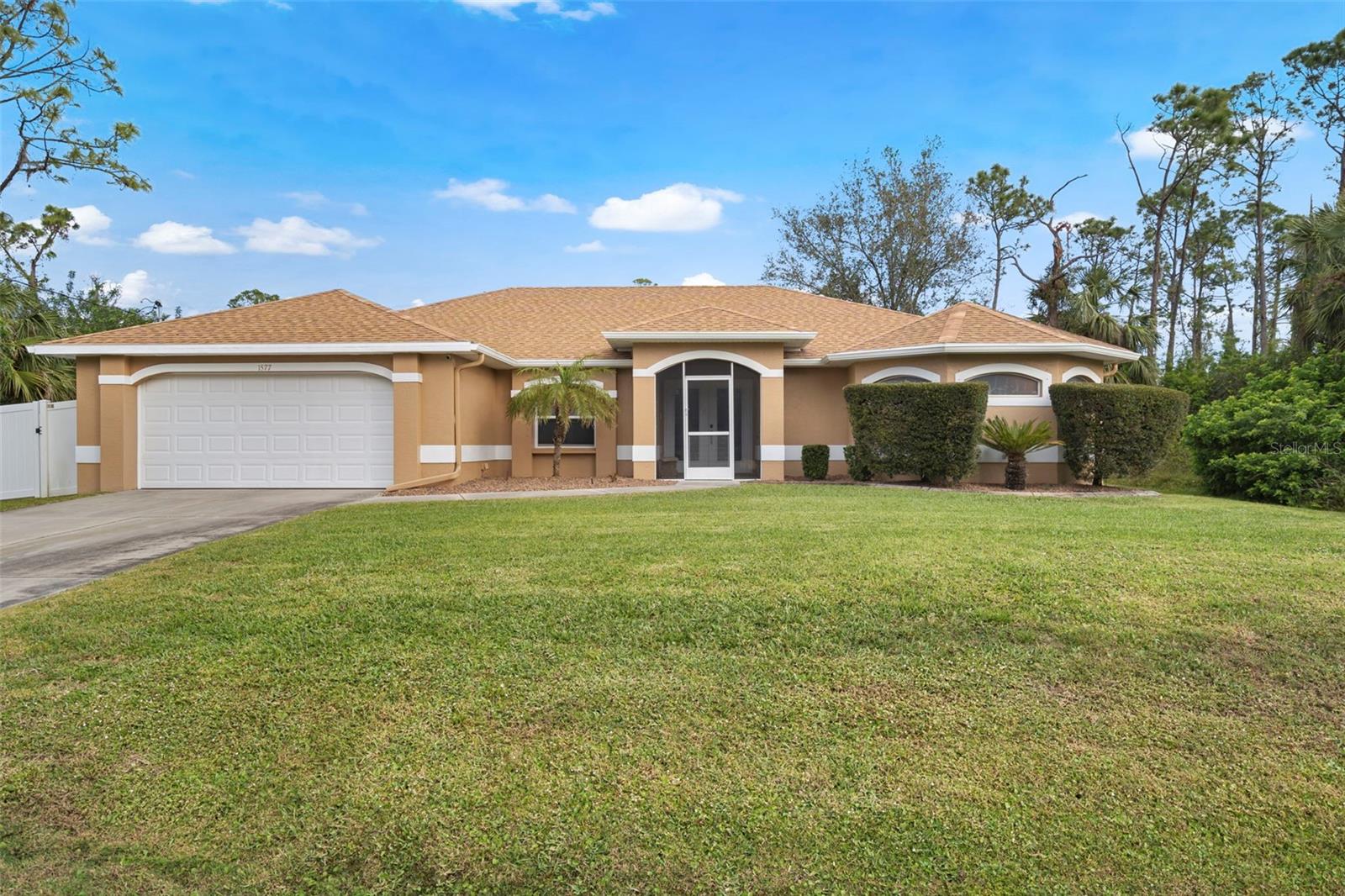 Move-in ready heated pool home that has been completely updated. This 3-bedroom, plus den, 2-bathroom home features a fenced backyard and large shed. The modern kitchen offers upgraded white appliances and a double oven. The split bedroom design floor plan has no carpet, with tile and good quality vinyl flooring throughout. Master suite offers tub and large shower with two large walk-in closets. Additional features include: Recently painted interior (March 2025), Exterior painted (July 2024), Pool resurfaced (March 2025), Roof replaced (December 2022), HVAC system replaced in 2018, and new hot water tank in 2022. The pool has a Pent-Air heat pump heater and variable speed motor. The home is also wired for a generator. No CDD or HOA fees. Not in a flood zone This is a fantastic opportunity to enjoy Florida living at its finest with a private heated pool, fenced yard, and all the upgrades you need for comfort and peace of mind.