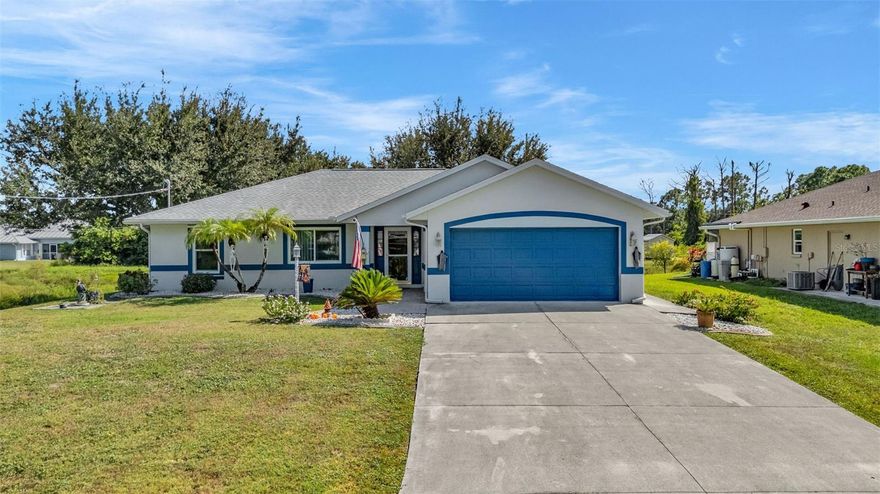 Welcome to your private Florida retreat! This 3 Bedroom, 2 Bathroom, 2 Car Garage, Pool Home offers comfort, peace of mind, and modern upgrades throughout — including a NEW 2024 Roof, 2024 Impact Windows, and a whole-home reverse osmosis system with water softener.  NO HOA FEES & NO FLOOD REQUIRED! CLICK ON THE VIRTUAL TOUR LINK 1 FOR THE VIDEO AND VIRTUAL LINK 2 FOR THE 3D TOUR. Step inside to a bright living and dining room, perfect for easy entertaining, with a glass slider leading to the lanai. The kitchen features stainless steel appliances including a gas range, Quartz countertops, a tiled backsplash, and ample cabinetry for storage. The primary suite offers direct lanai access, dual walk-in closets, and an en-suite bathroom with a dual sink vanity and walk-in shower. The split bedroom floor plan ensures privacy for guests, with two comfortable guest rooms and a full guest bath. Step outside to your private oasis — a covered lanai that’s perfect for enjoying your morning coffee or unwinding with an evening beverage. Take a dip in the sparkling private pool or soak up the sun on the pool deck. The backyard is lushly landscaped, complete with shade trees and a storage shed, creating the perfect blend of beauty and functionality. There is a 120-gal buried propane tank that runs the range and the hot water heater. Conveniently located close to I-75 and US-41 for easy access to local shopping, and dining, as well as Cool Today Park welcoming the Atlanta Braves Spring Training, the North Port Aquatic Center, and the newly built downtown Wellen Park amenities. Schedule your showing TODAY!