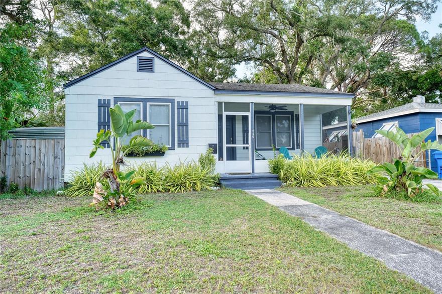 Charming 1940s Bungalow with Furnished Vintage Loft! Welcome to this cozy and character-filled 2 bed, 1 bath bungalow with strong bones and thoughtful upgrades throughout. Nestled in a quiet, well-established neighborhood, this property also includes a delightful vintage-style tiny house loft, fully furnished and ready to enjoy! The loft features its own full kitchen and bathroom, perfect for guests, rental income, or a creative retreat. Step outside into a beautifully landscaped garden with a spacious deck and a fully fenced yard – your own private oasis. Ideally located just four miles east of Gulfport and two and a half miles to Downtown St. Pete and Tropicana Field. You're just a short drive to Lassing Park on the Bay, and near local yoga studios, Eckerd College, Stetson, SPC, and USF. Trendy cafes, bars, and shops are also just around the corner. Shared laundry space. Vintage charm meets modern convenience – don’t miss this rare find! The owner has stated that her home did not flood, she did have a sump pump installed along with a french drain for the rental and all the plumbing was previously replaced with pvc. Newer water heater and HVAC. Roof 2019