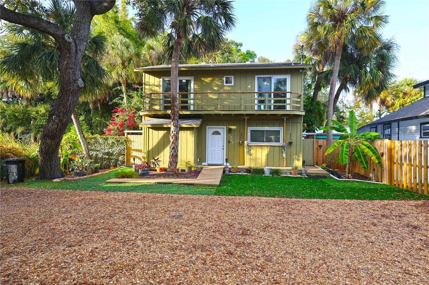 Discover this truly unique 2-bedroom, 1.5 Bath single-family home featuring an amazing backyard oasis. A charming spiral staircase leads to both bedrooms and a full bath upstairs, offering excellent privacy. The property includes a delightful tiny house—great for a playhouse or overnight guests—equipped with A/C, heat and a toilet. This can also be ideal for use as a studio, guest space, or home office. Lots of Parking In front of house on oversized Driveway for vehicles, etc.  Enjoy the security of hurricane rated windows plus all three sliders are also hurricane rated.

Out back, enjoy a lush garden retreat with abundant character, complete with an outdoor shower, pet-friendly outdoor tub, and storage shed. Inside, the kitchen offers a new induction range with exhaust hood, plus 2 tankless water heaters to ensure endless hot water for the entire house and outdoor shower and outdoor pet tub.

Conveniently located near University Parkway, UTC, and Downtown Sarasota, you’re minutes from top-tier dining, shopping, and cultural destinations. This property provides a wonderful opportunity to add your personal touch and transform it into a true gem—perfect for investors, snowbirds, or full-time residents seeking something special. CLICK On Our Video Tour***